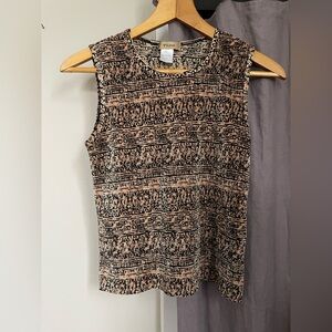 Vintage Black and Tan Patterned Sleeveless Top
